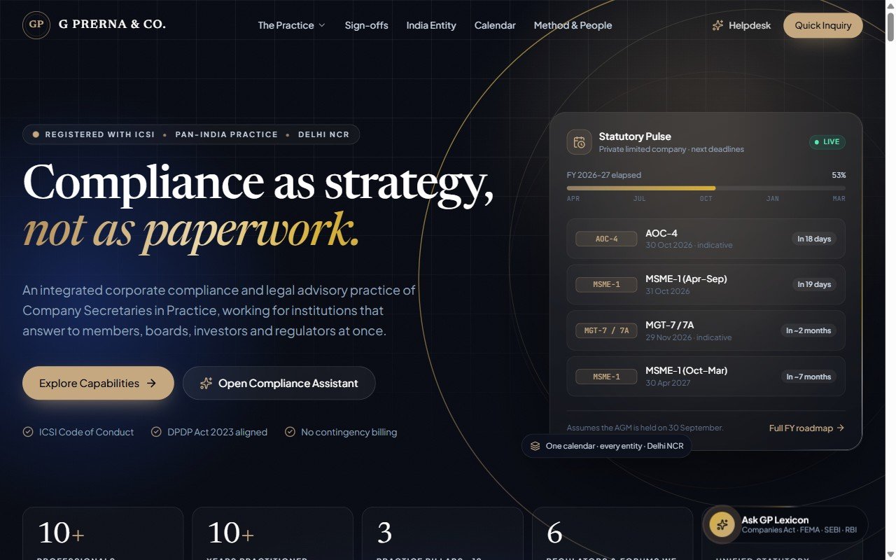 Homepage of G Prerna & Co.