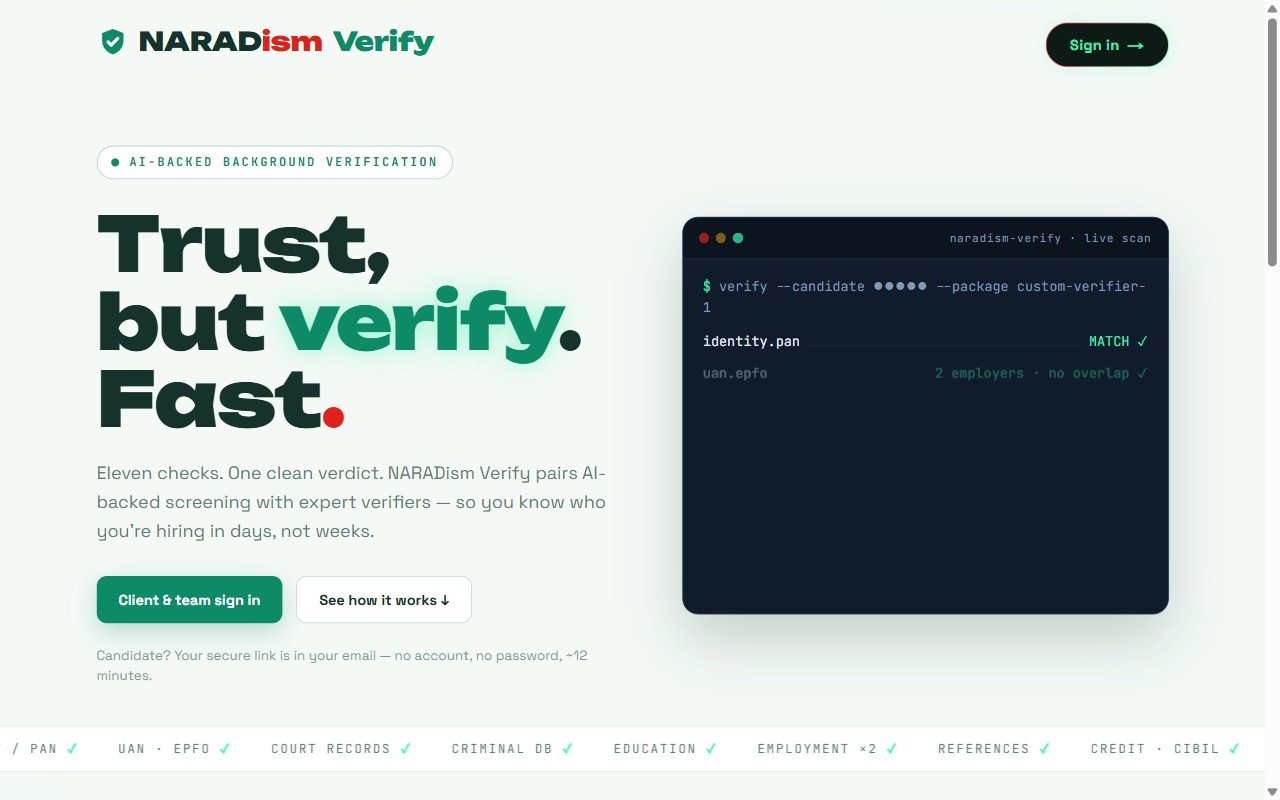 Homepage of NARADism Verify